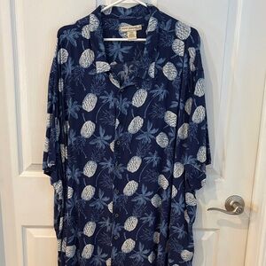 Passport Dark Blue Pineapple Print Men's Shirt